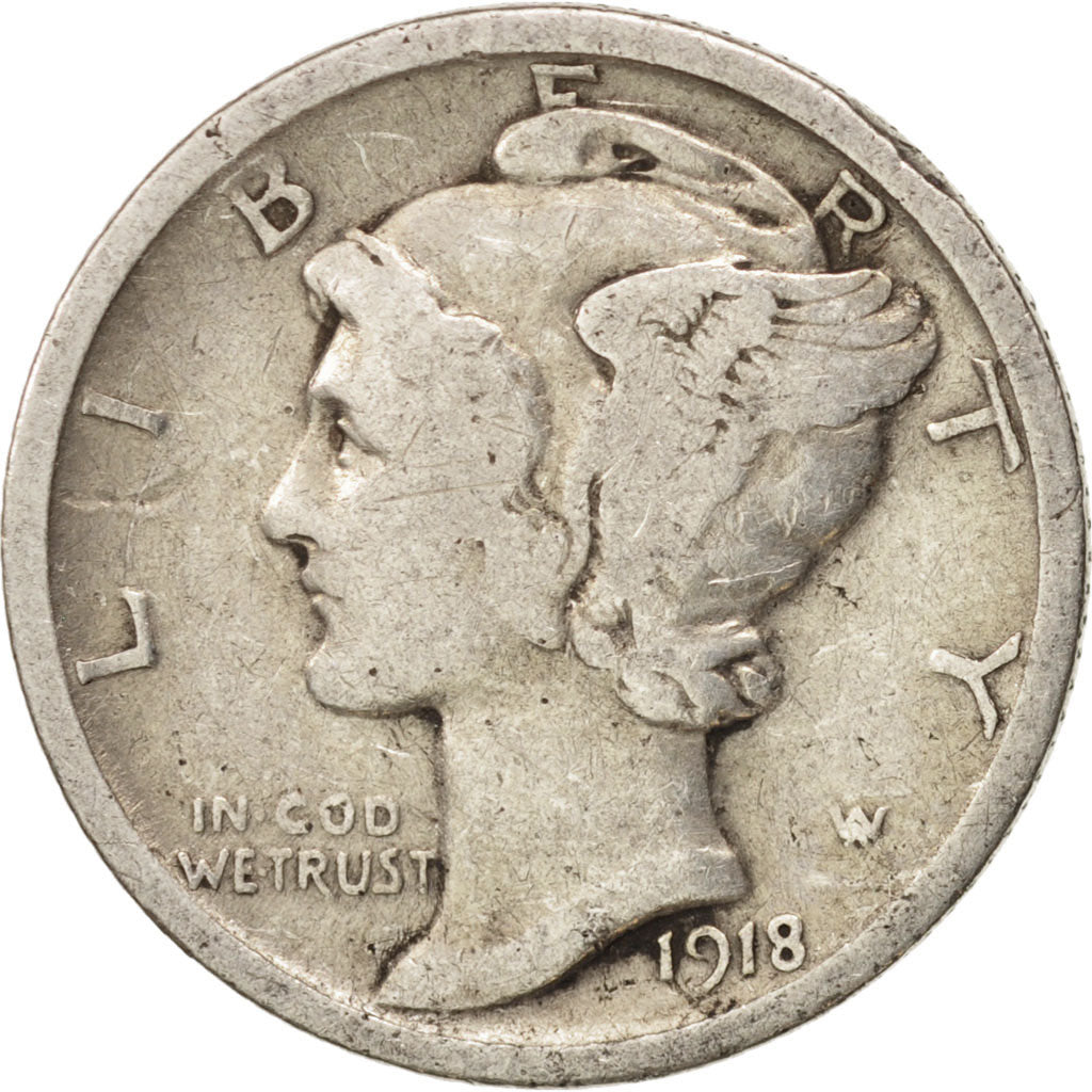 United States, Mercury Dime, Dime, 1918, U.S. Mint, Philadelphia, VF(20-25)