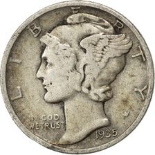 UNITED STATES, Mercury Dime, Dime, 1935, U.S. Mint, KM #140, EF(40-45), Silver,.