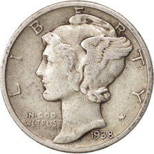 United States, Mercury Dime, Dime, 1938, U.S. Mint, Philadelphia, EF(40-45)