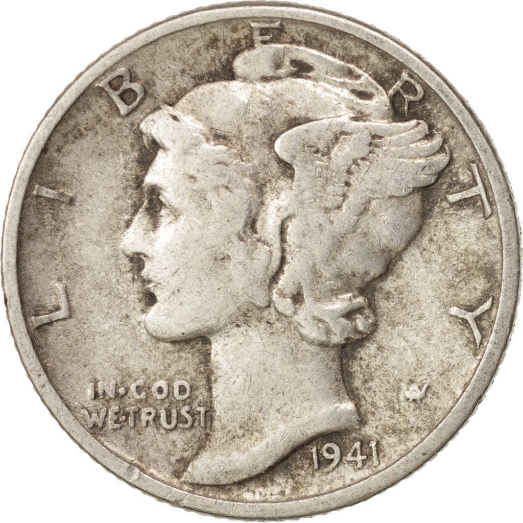 Coin, United States, Mercury Dime, Dime, 1941, U.S. Mint, Philadelphia