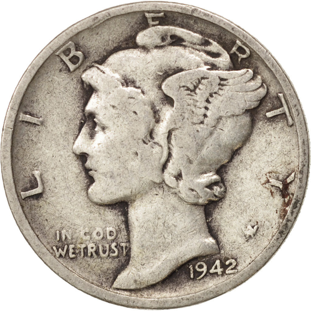 Coin, United States, Mercury Dime, Dime, 1942, U.S. Mint, Philadelphia