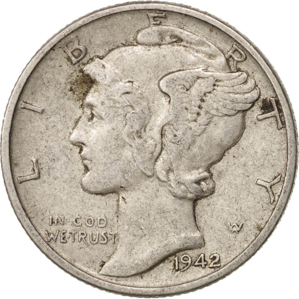 Coin, United States, Mercury Dime, Dime, 1942, U.S. Mint, Philadelphia