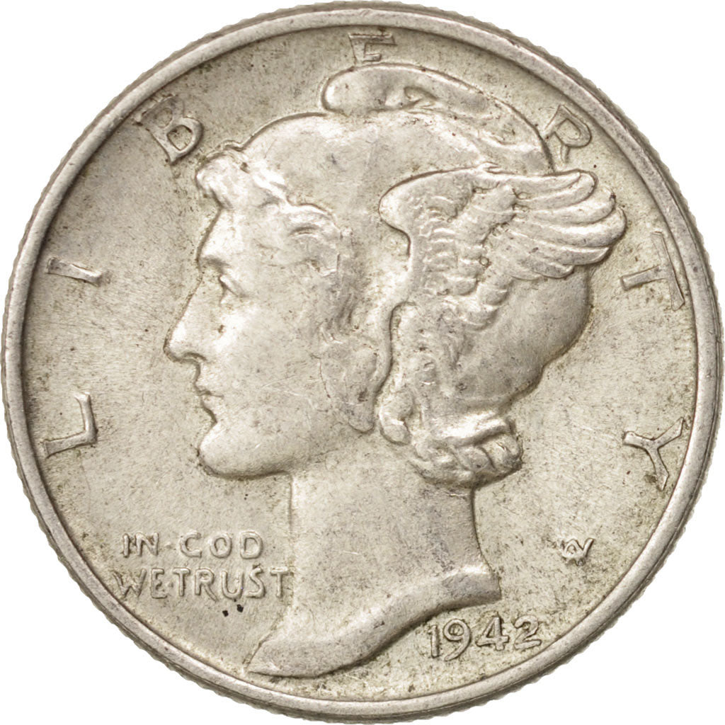 United States, Mercury Dime, Dime, 1942, U.S. Mint, Philadelphia, AU(55-58)