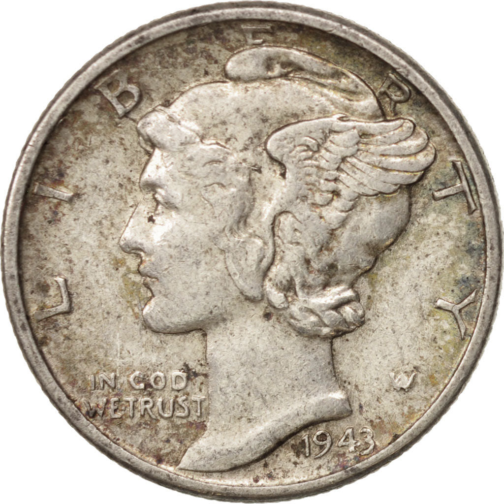 Coin, United States, Mercury Dime, Dime, 1943, U.S. Mint, Philadelphia