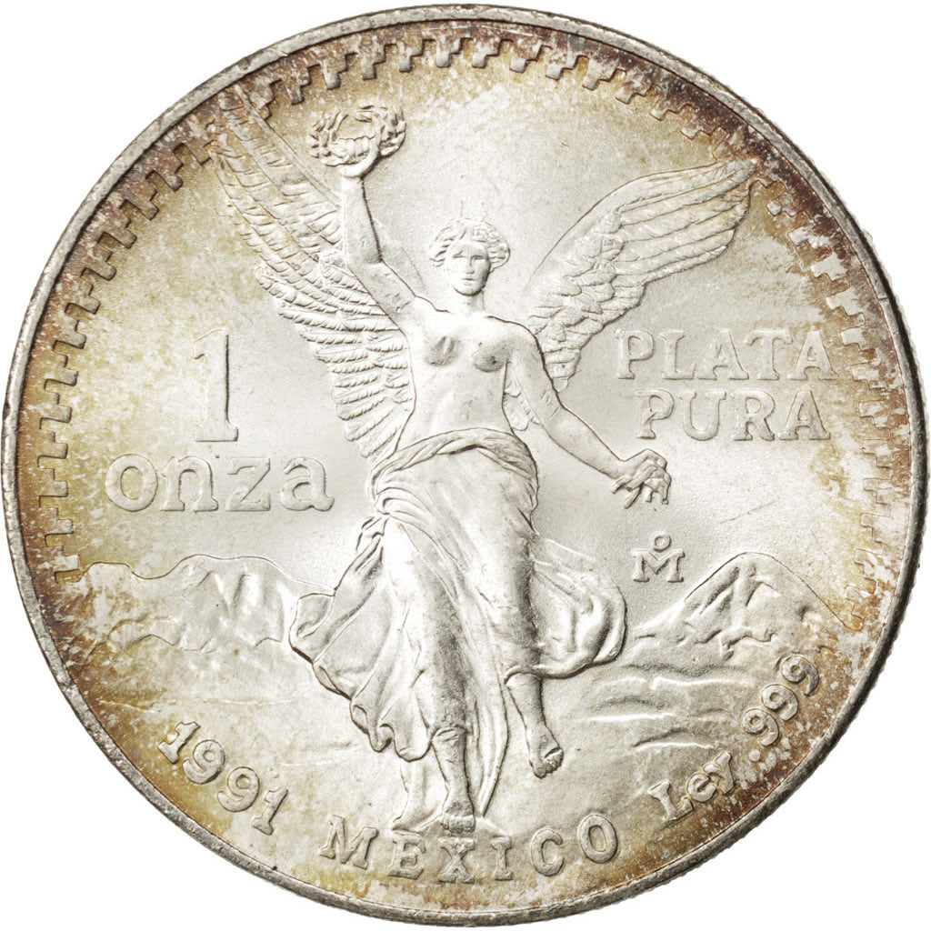 Mexico, Onza Troy de Plata, 1991, KM #494.4, MS(63), Silver, 31.07