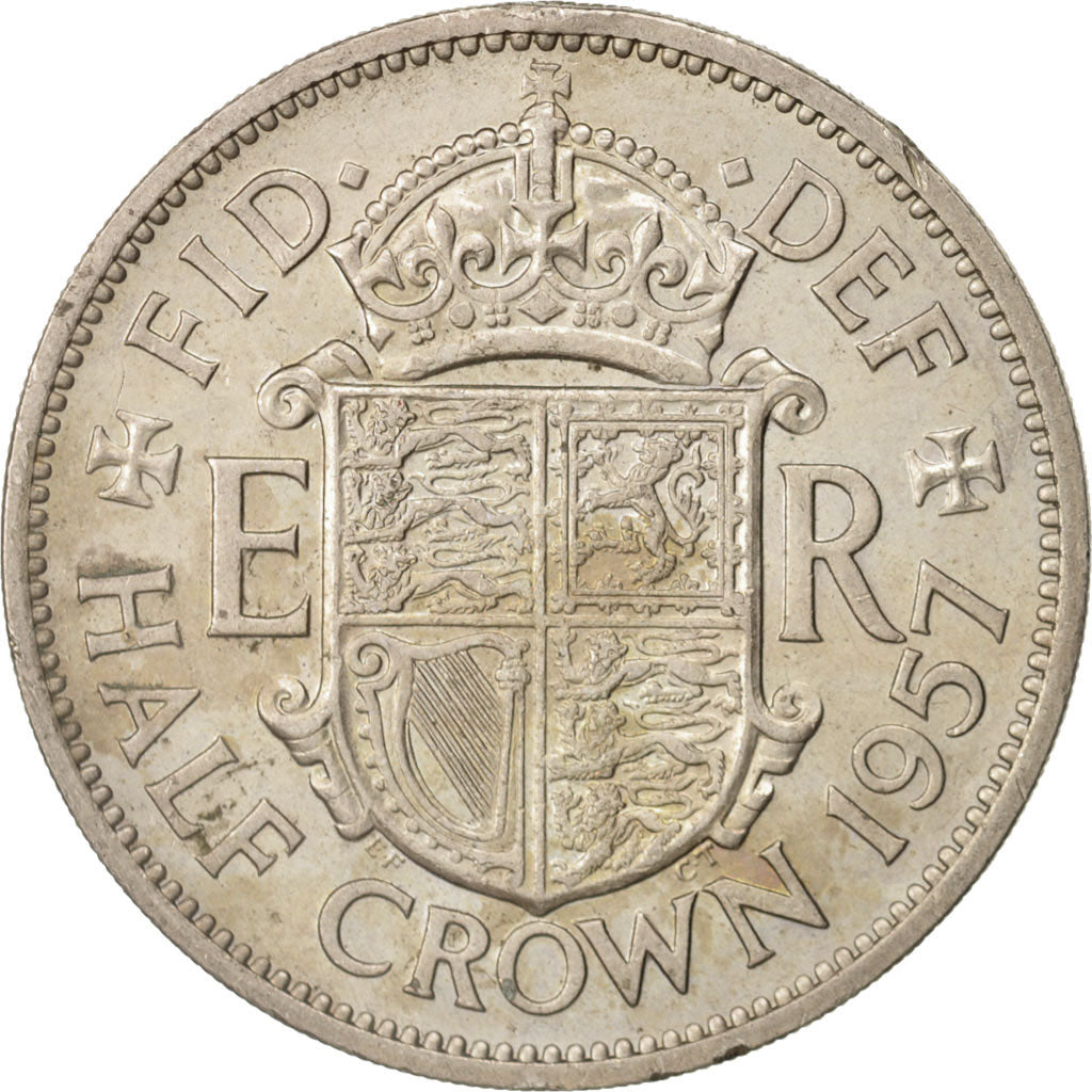 Great Britain, Elizabeth II, 1/2 Crown, 1957, AU(50-53), Copper-nickel, KM:907