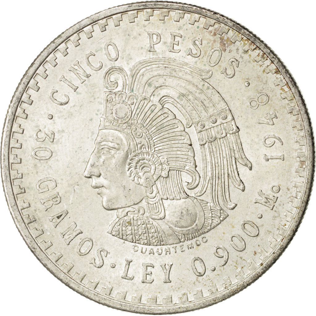 MEXICO, 5 Pesos, 1948, Mexico City, KM #465, MS(60-62), Silver, 40, 30.00