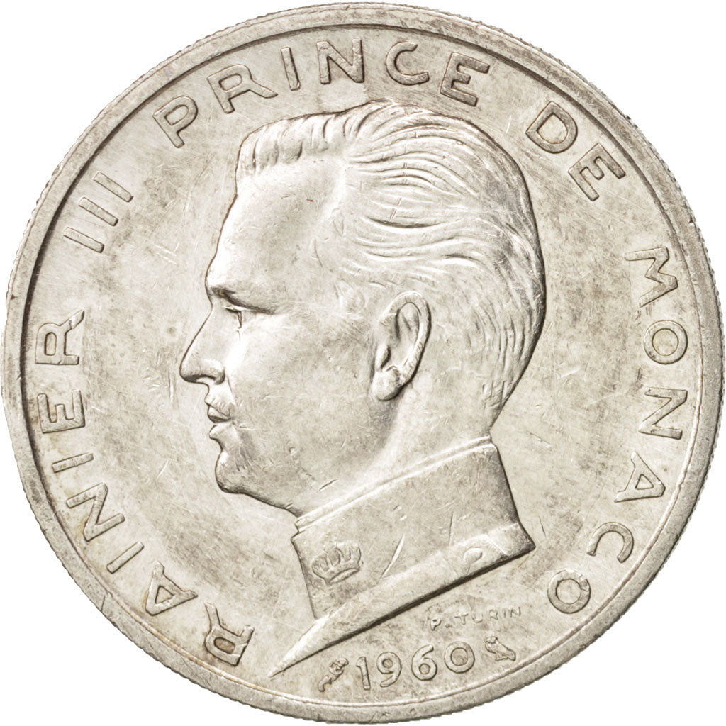 Monaco, Rainier III, 5 Francs, 1960, AU(50-53), Silver, KM:141, Gadoury:152