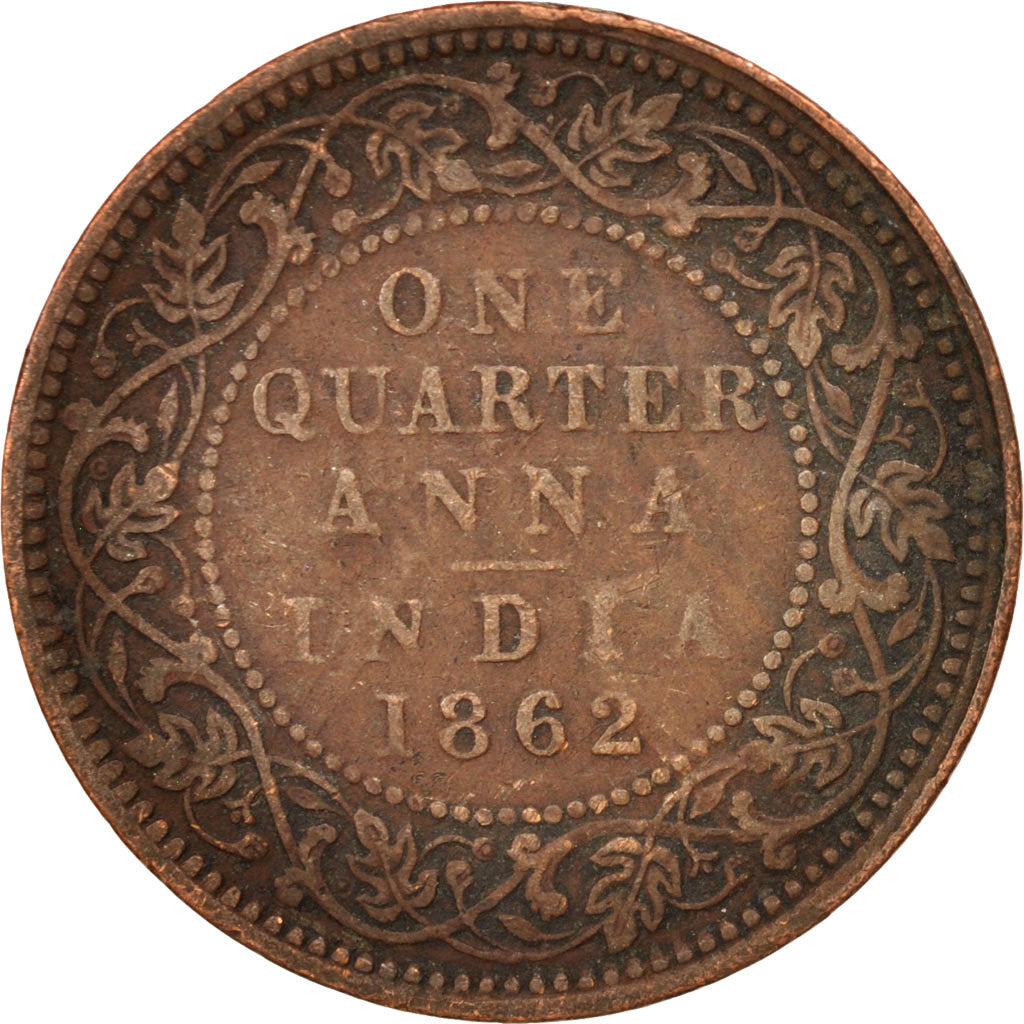 INDIA-BRITISH, Victoria, 1/4 Anna, 1862, VF(30-35), Copper, KM:467
