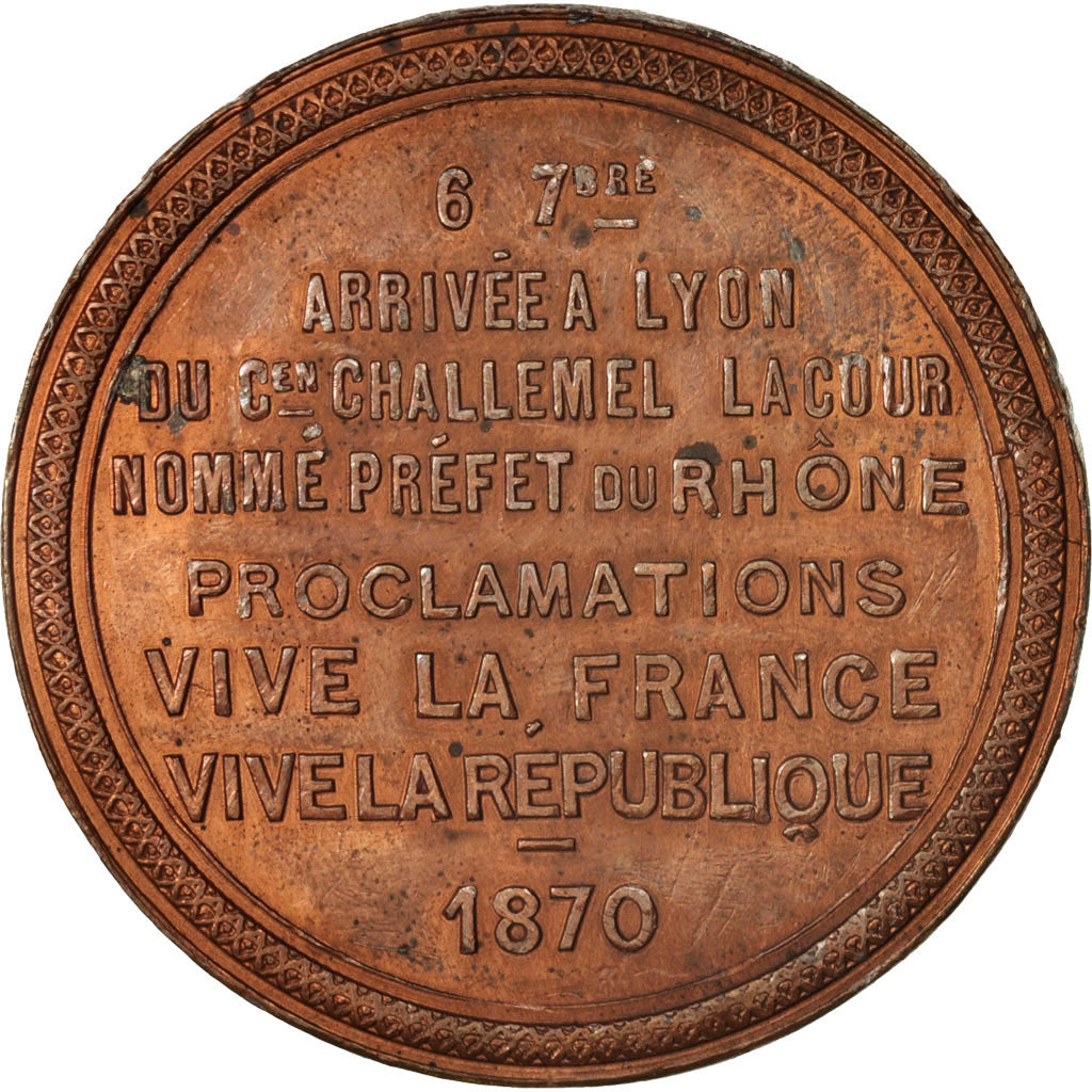 France, Medal, Arrivée à Lyon de Général Challemel, History, 1870