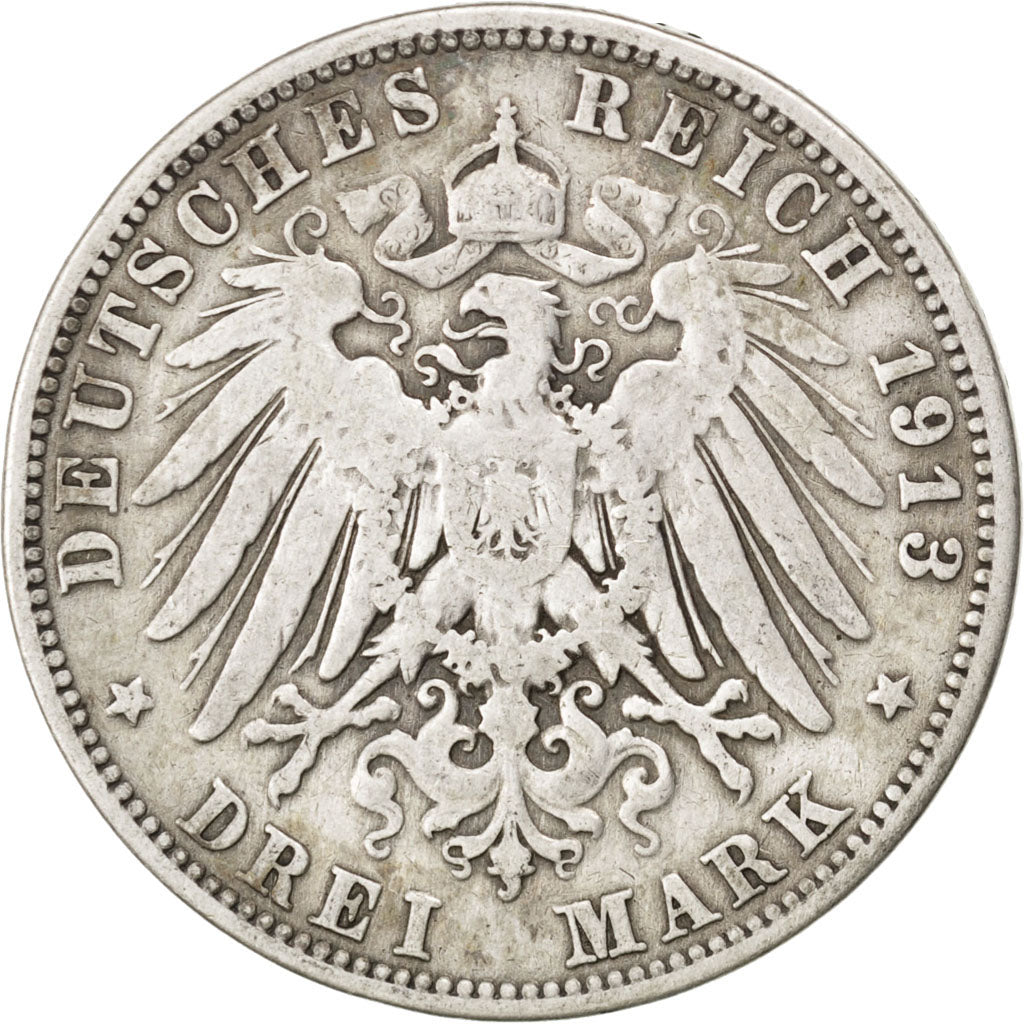 Germany, 3 Mark, 1913, Muldenhütten, KM #1275, VF(30-35), Silver, 16.30