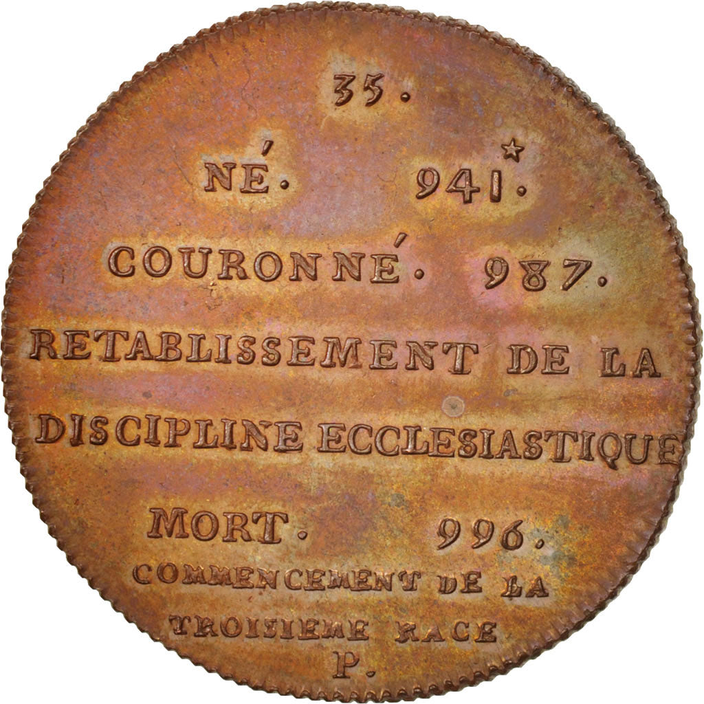 Francja, Medal, Hugo Kapet, Historia, XIXth Century, MS(65-70), Miedź