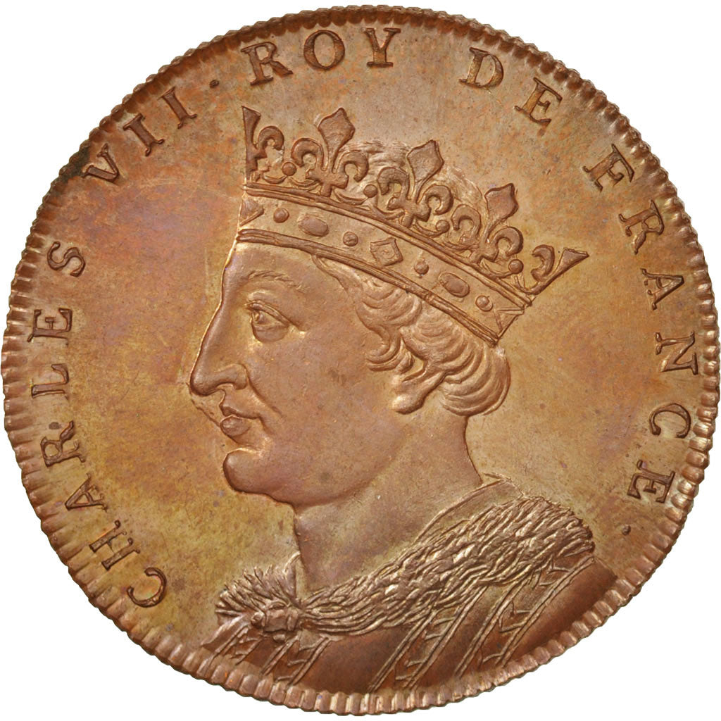 Francja, Medal, Karol VII, Historia, XIXth Century, MS(65-70), Miedź