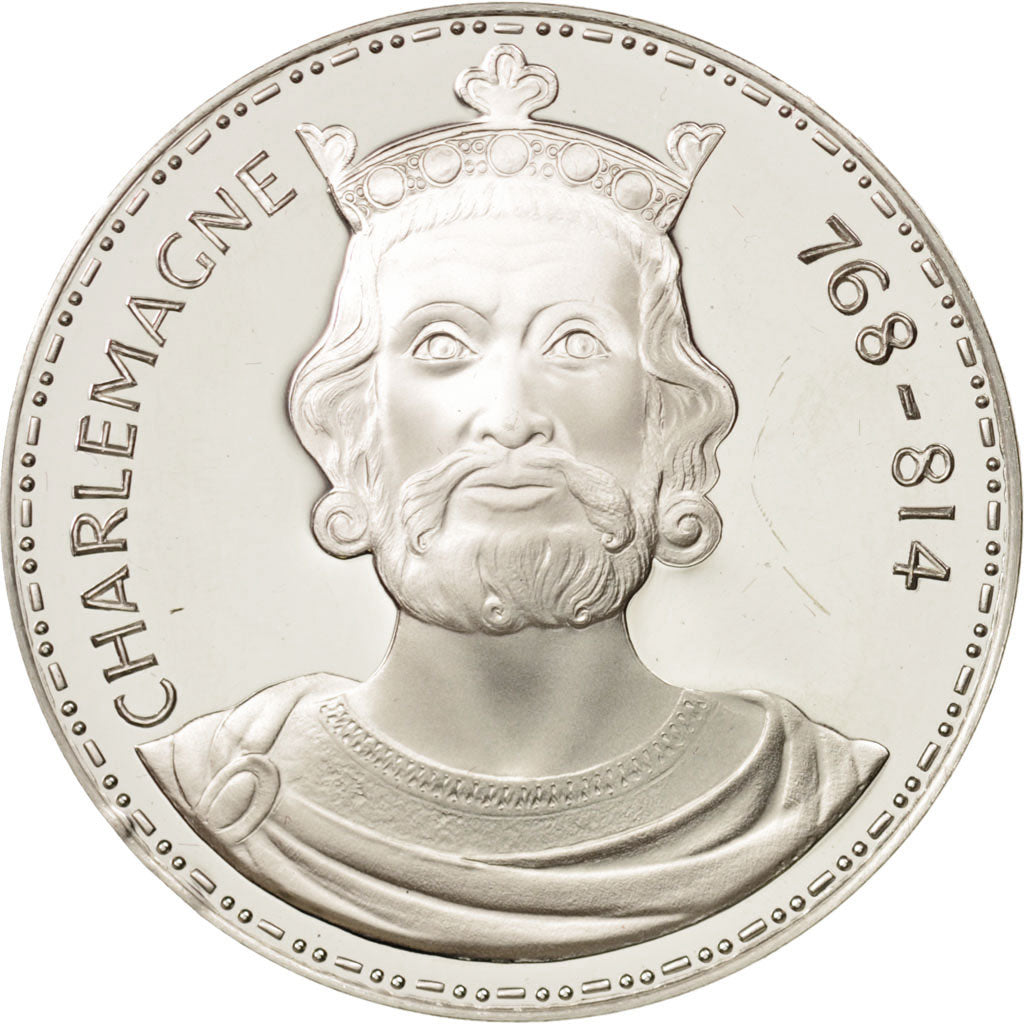 France, Medal, Les Rois de France, Charlemagne, History, MS(64), Silver, 33