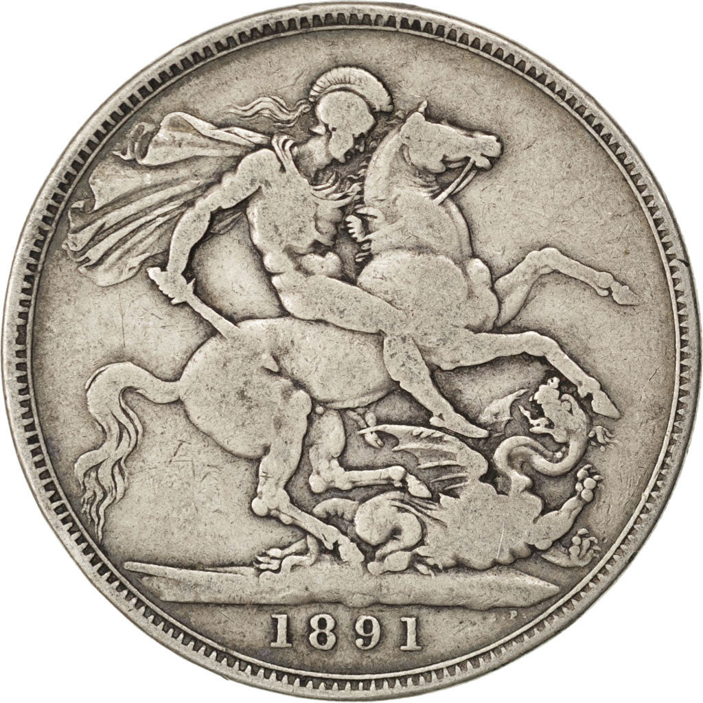GREAT BRITAIN, Crown, 1891, KM #765, VF(20-25), Silver, 38.61, 27.64