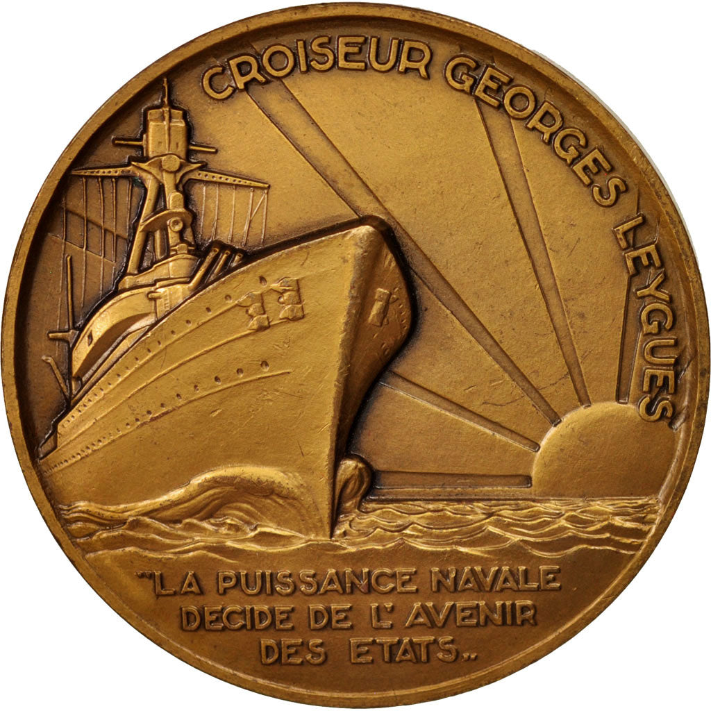 Francja, Medal, Croiseur Georges Leygues, Wysyłka, 1933, Guiraud, AU(50-53)
