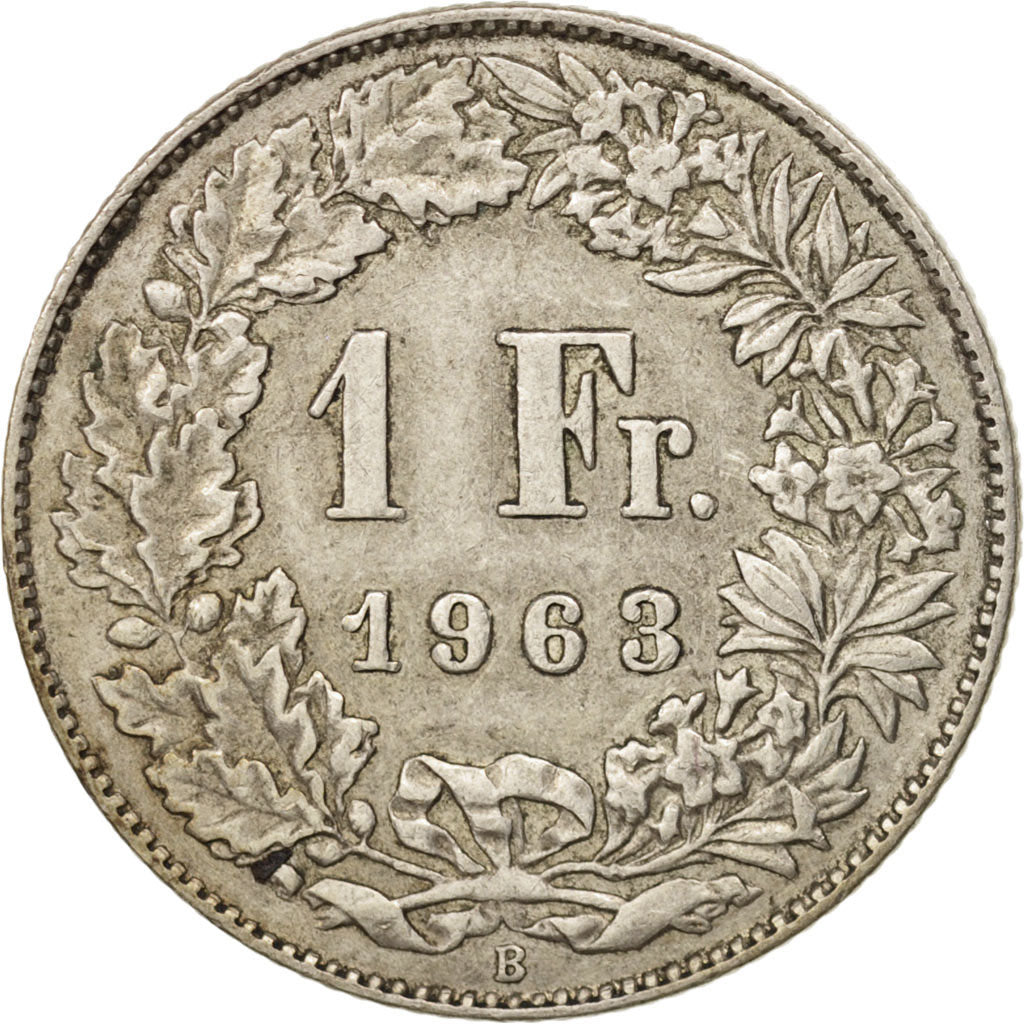 SWITZERLAND, Franc, 1963, Bern, KM #24, AU(50-53), Silver, 23.2, 5.00
