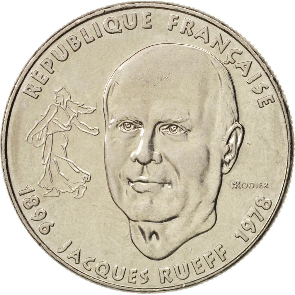 Moneta, Francia, Jacques Rueff, Franc, 1996, SPL, Nichel, KM:1160, Gadoury:481