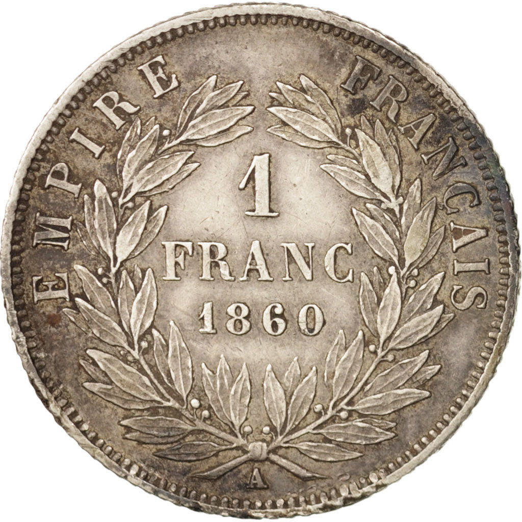 Moneda, Francia, Napoleon III, Napoléon III, Franc, 1860, Paris, MBC+, Plata