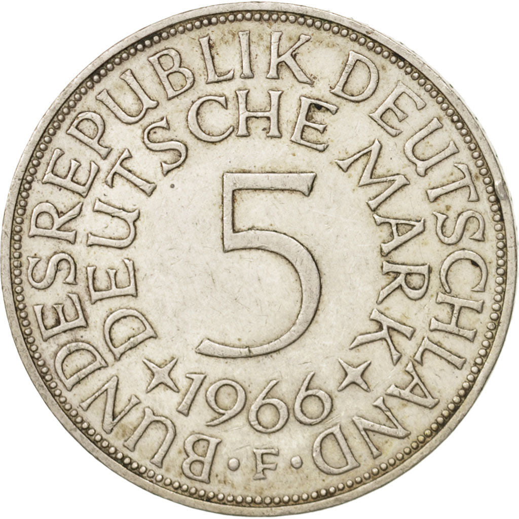 GERMANY - FEDERAL REPUBLIC, 5 Mark, 1966, Stuttgart, KM #112.1, AU(50-53)