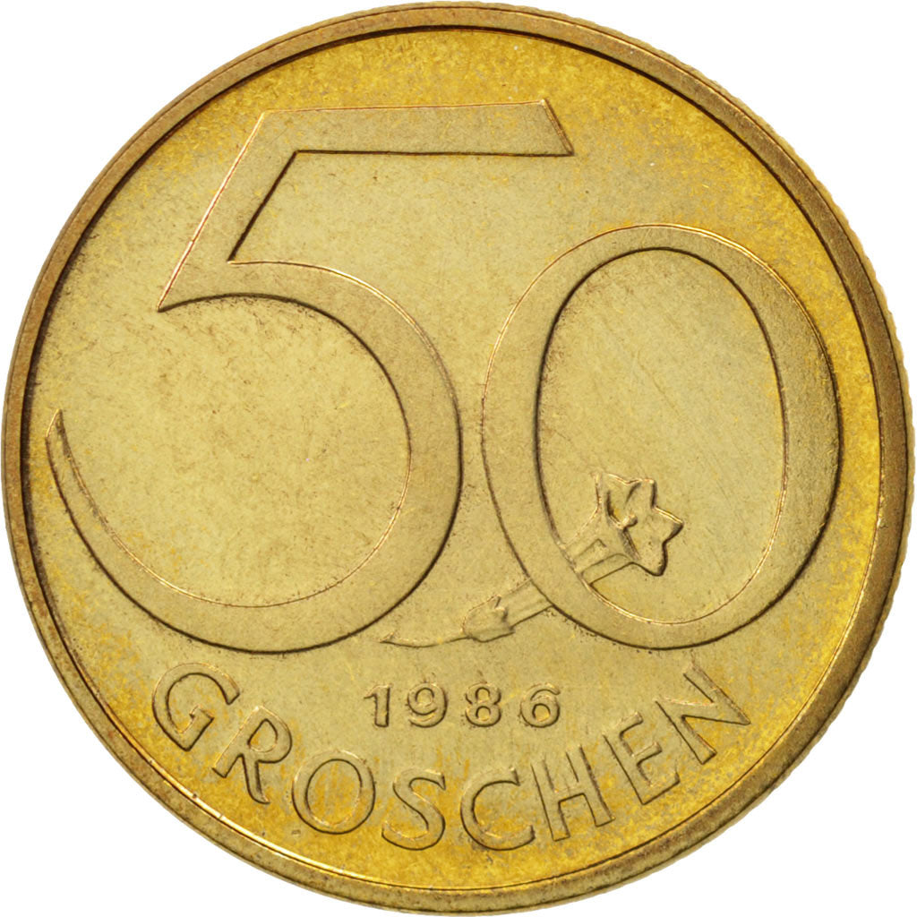 Coin, Austria, 50 Groschen, 1986, MS(65-70), Aluminum-Bronze, KM:2885