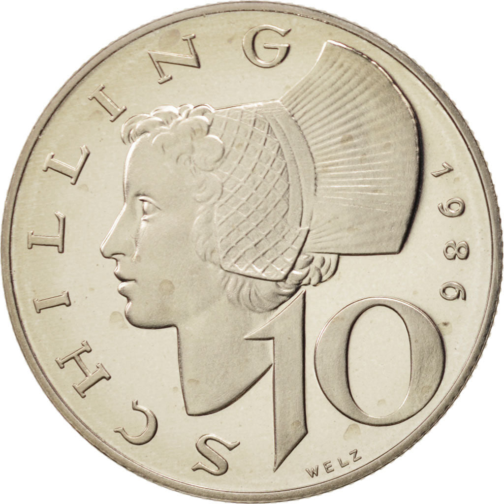 Coin, Austria, 10 Schilling, 1986, MS(65-70), Copper-Nickel Plated Nickel