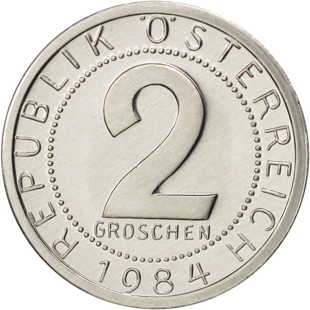 Austria, 2 Groschen, 1984, MS(65-70), Aluminum, KM:2876