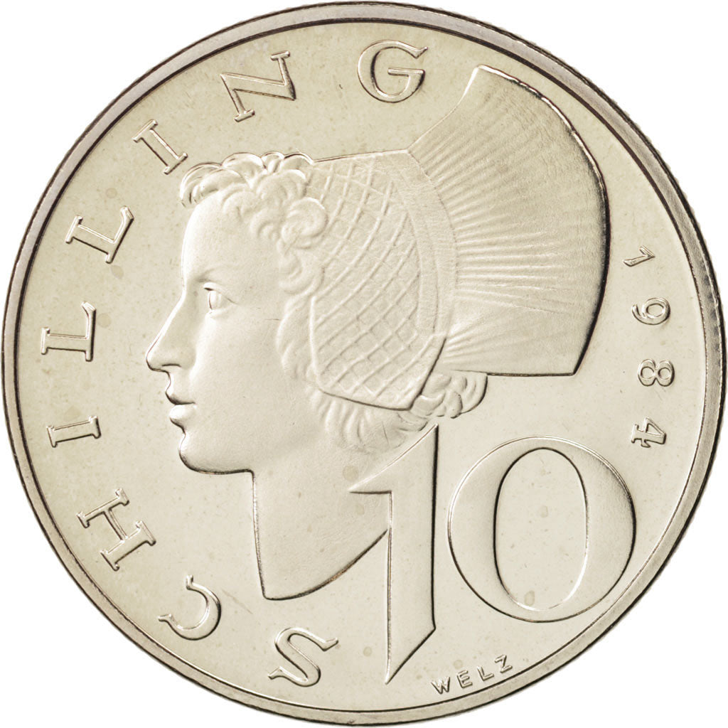 Coin, Austria, 10 Schilling, 1984, MS(65-70), Copper-Nickel Plated Nickel