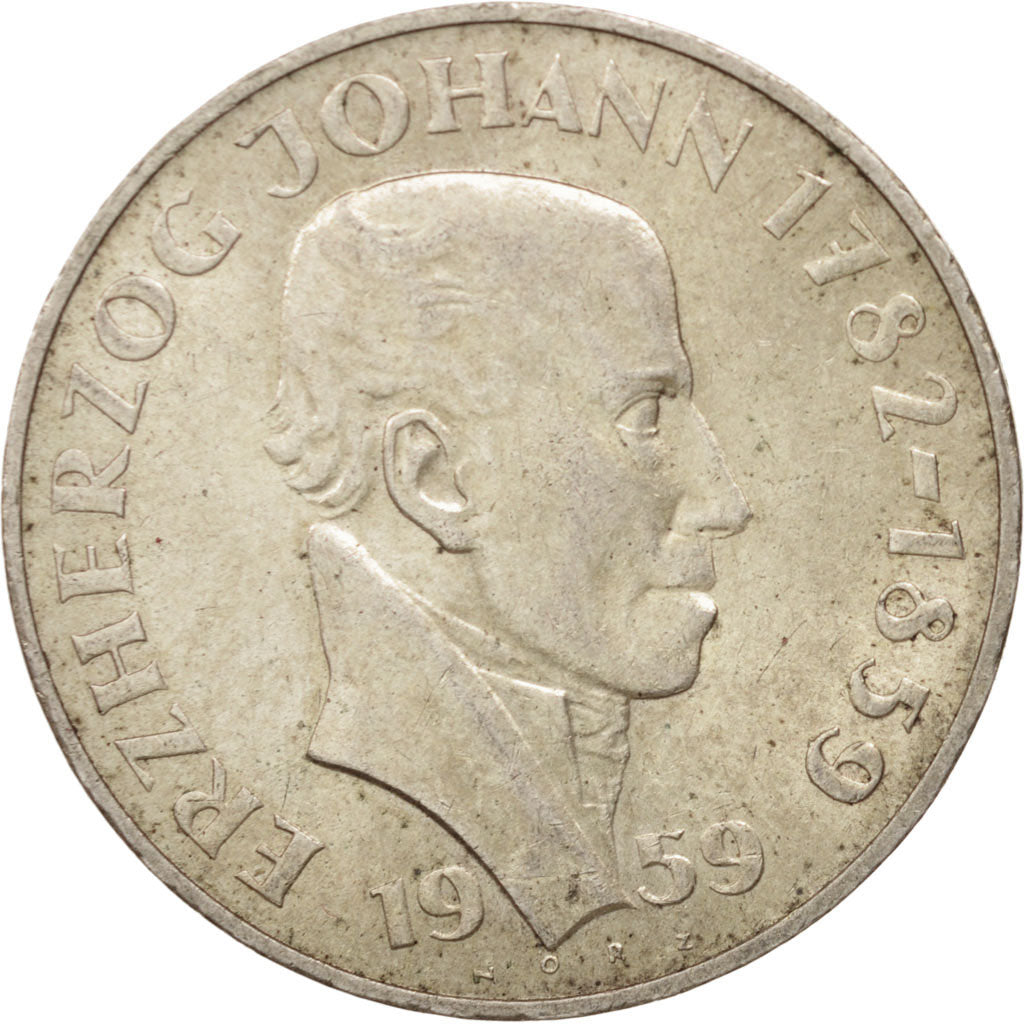 AUSTRIA, 25 Schilling, 1959, KM #2887, AU(50-53), Silver, 30, 12.92