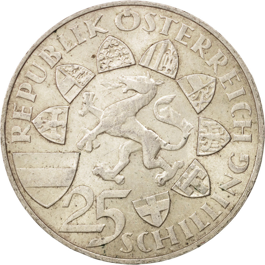 AUSTRIA, 25 Schilling, 1959, KM #2887, AU(50-53), Silver, 30, 12.92