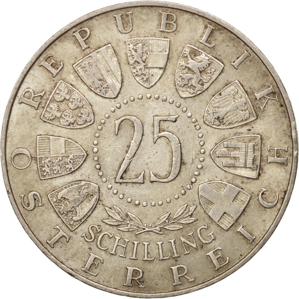AUSTRIA, 25 Schilling, 1956, KM #2881, AU(55-58), Silver, 30.2, 13.00