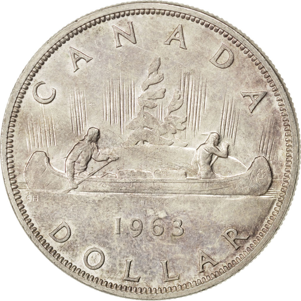 CANADA, Dollar, 1963, Royal Canadian Mint, KM #54, AU(55-58), Silver, 36, 23.52