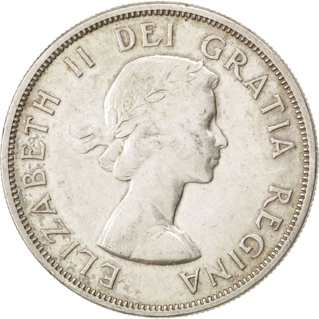 CANADA, Dollar, 1958, Royal Canadian Mint, KM #55, AU(50-53), Silver, 36, 23.51