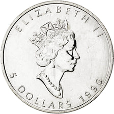 CANADA, 5 Dollars, 1990, Royal Canadian Mint, KM #187, MS(63), Silver, 31.28