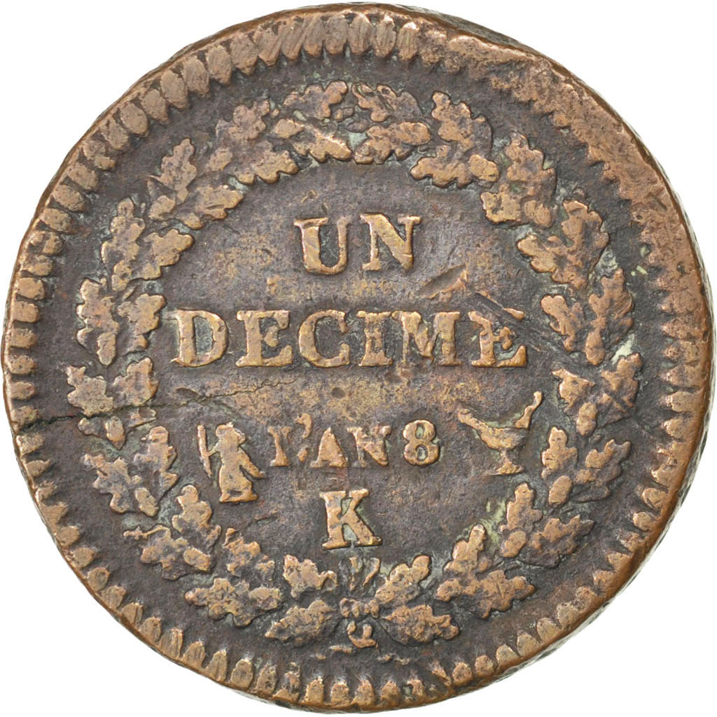 Francia, 1 Décime, 1800, Bordeaux, MB+, Bronzo, KM:644.8, Gadoury:187a