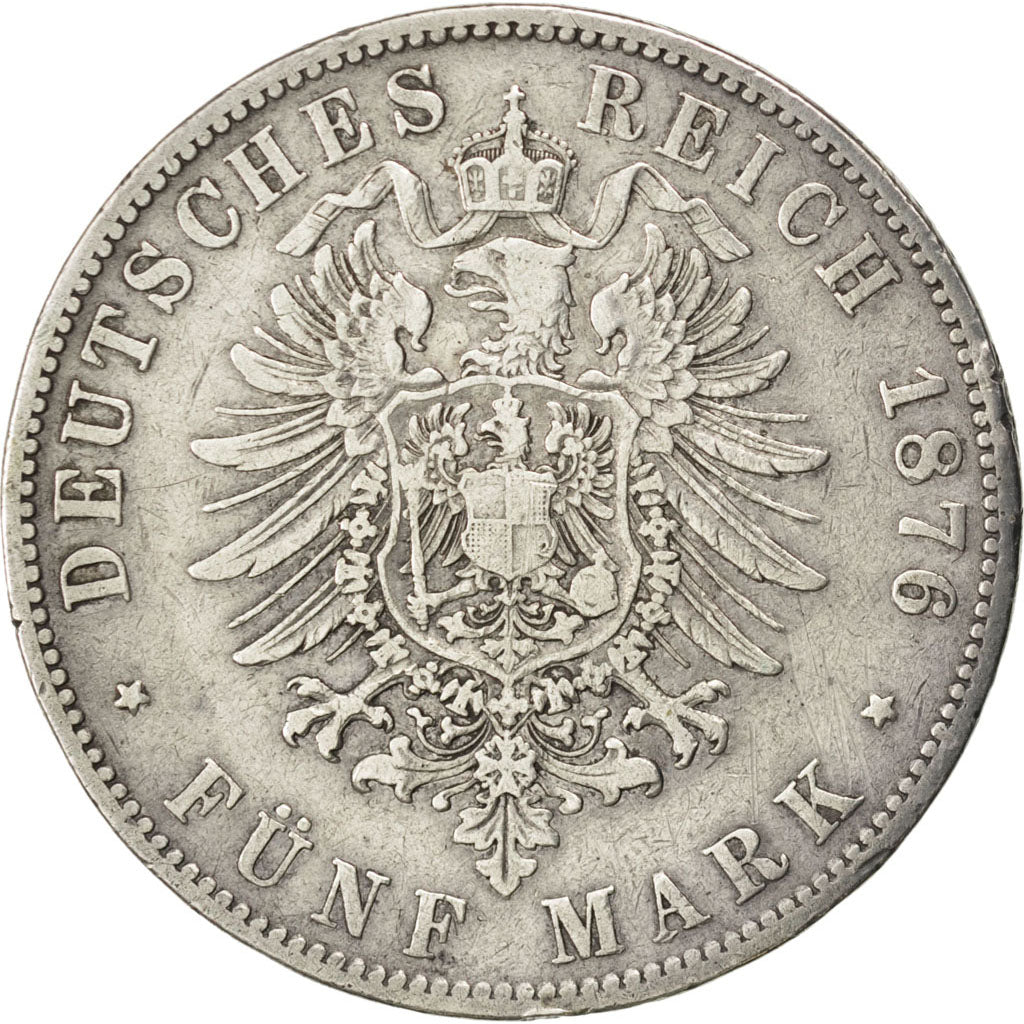 GERMAN STATES, 5 Mark, 1876, Berlin, KM #503, VF(30-35), Silver, 27.37