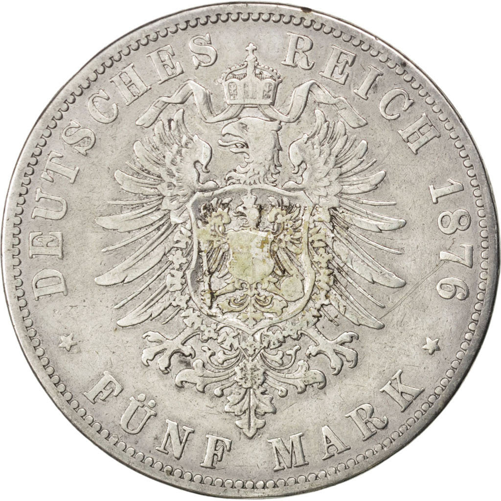 GERMAN STATES, 5 Mark, 1876, Berlin, KM #503, VF(30-35), Silver, 27.23