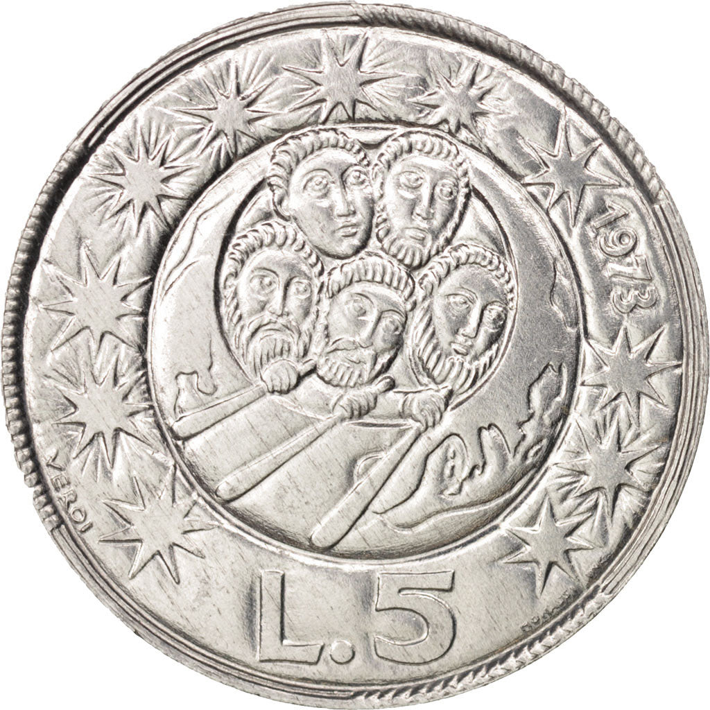 San Marino, 5 Lire, 1973, MS(65-70), Aluminum, KM:24