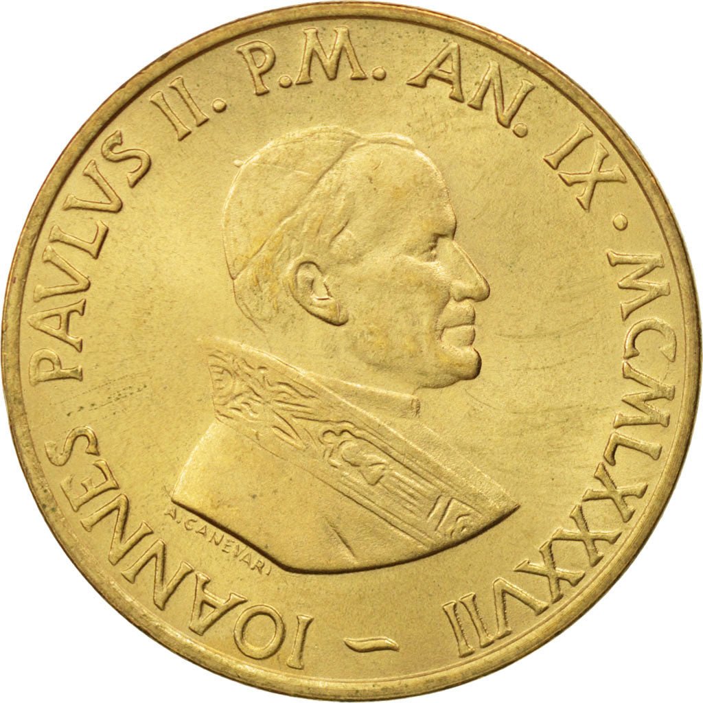 VATICAN CITY, John Paul II, 20 Lire, 1987, Roma, MS(60-62), Aluminum-Bronze