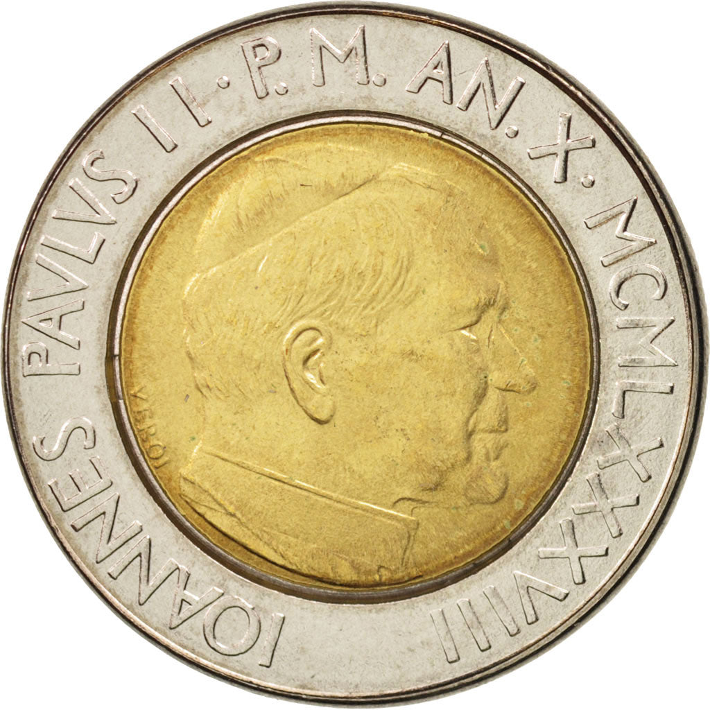 Coin, VATICAN CITY, John Paul II, 500 Lire, 1988, Roma, MS(63), Bi-Metallic