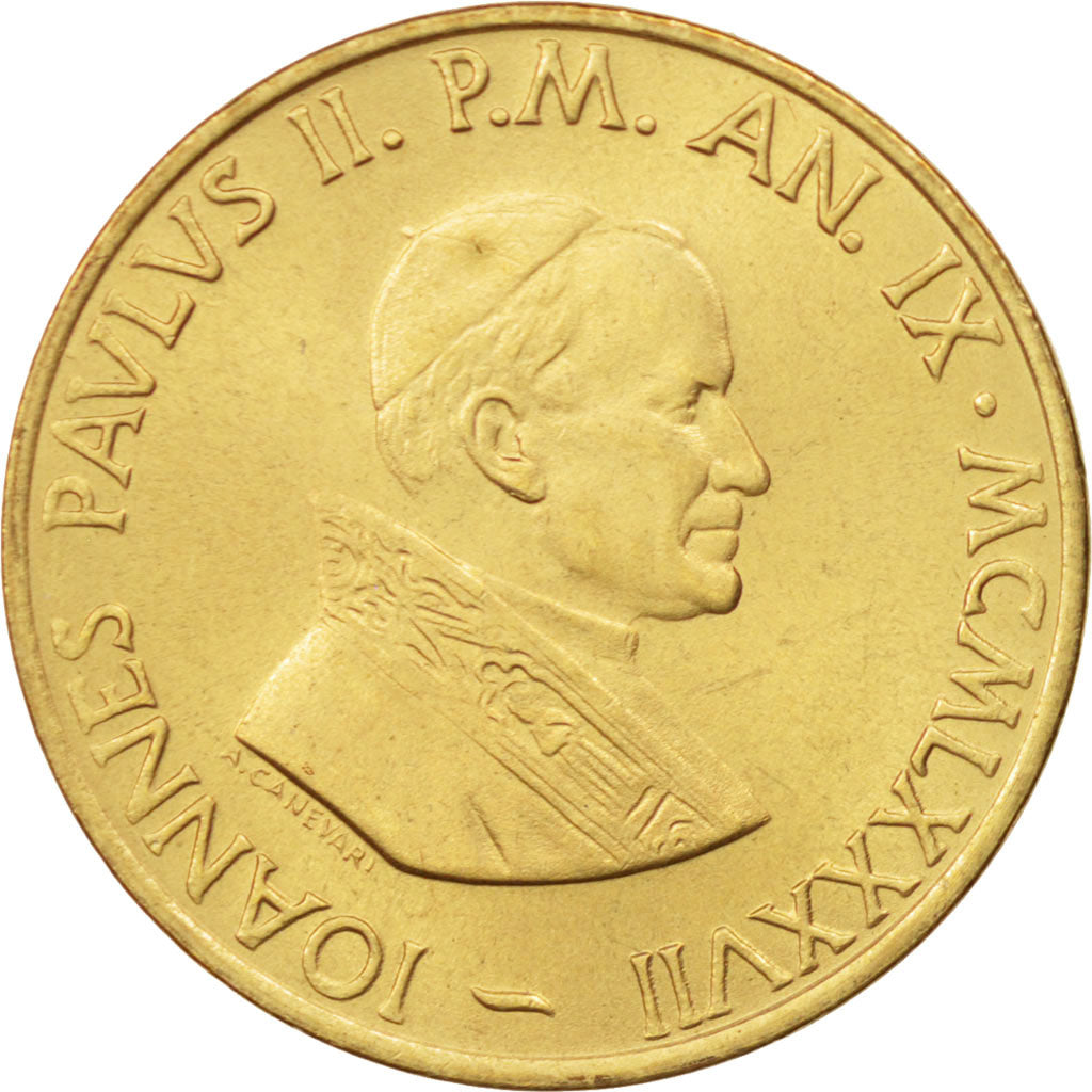 Cité du Vatican, John Paul II, 20 Lire, 1987, Roma, SPL+, Aluminum-Bronze, K...