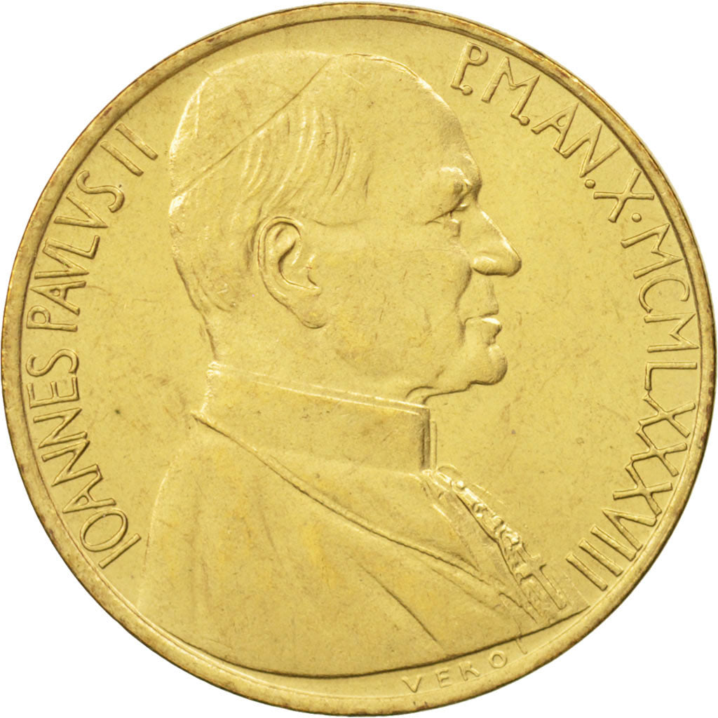 VATICAN CITY, John Paul II, 20 Lire, 1988, Roma, MS(63), Aluminum-Bronze, KM:207