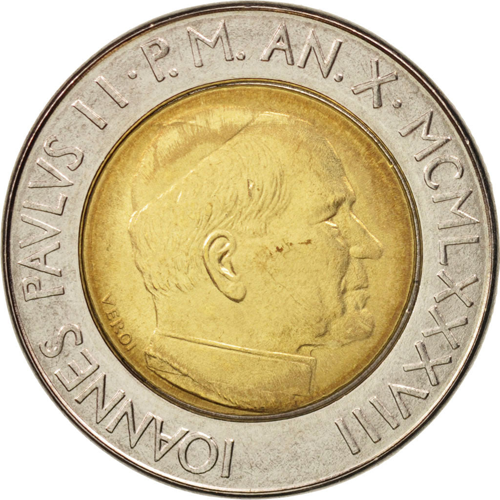 Coin, VATICAN CITY, John Paul II, 500 Lire, 1988, Roma, MS(63), Bi-Metallic