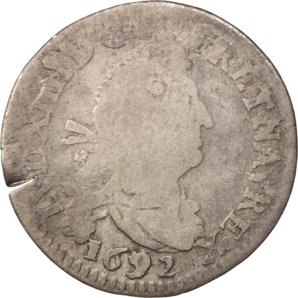 France, Louis XIV, 4 Sols aux 2 L, 4 Sols 2 Deniers, 1692, Paris, F(12-15)