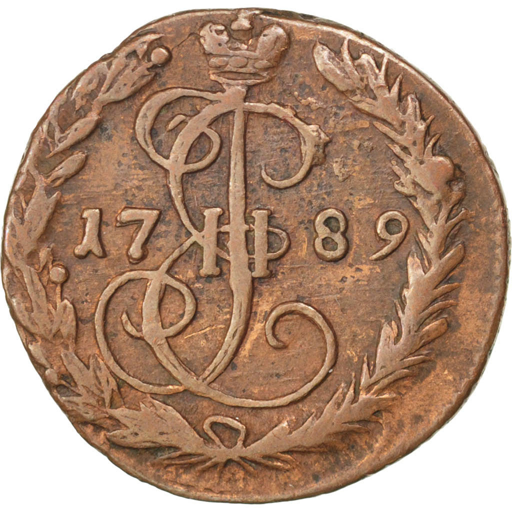RUSSIA, Denga, 1/2 Kopek, 1789, Ekaterinbourg, KM #56.2, EF(40-45), Copper, 5.22