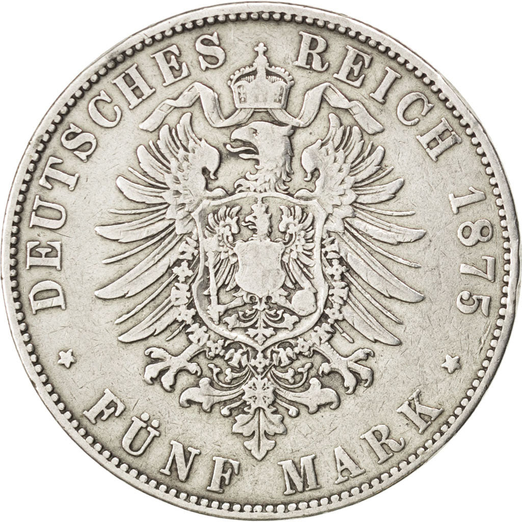 Germany, 5 Mark, 1875, Dresde, KM #1237, EF(40-45), Silver, 27.35