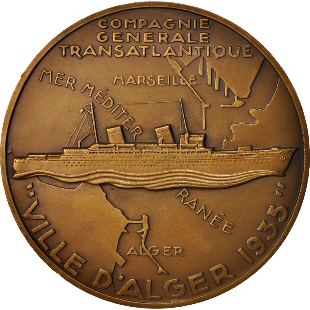 Algeria, Medal, Port d'Alger, Shipping, 1935, Delamarre, AU(55-58), Bronze