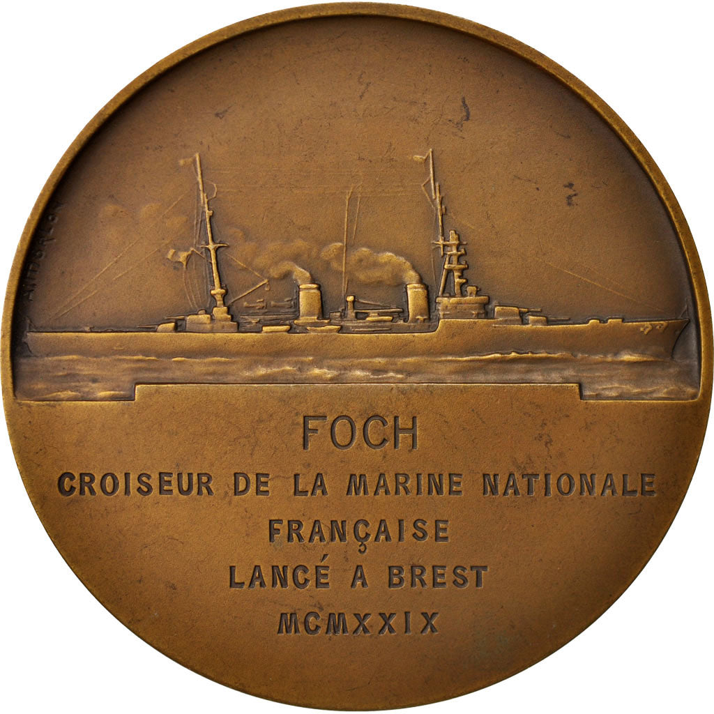 Frankreich, Medal, Croiseur Foch, Shipping, 1929, Morlon, VZ, Bronze