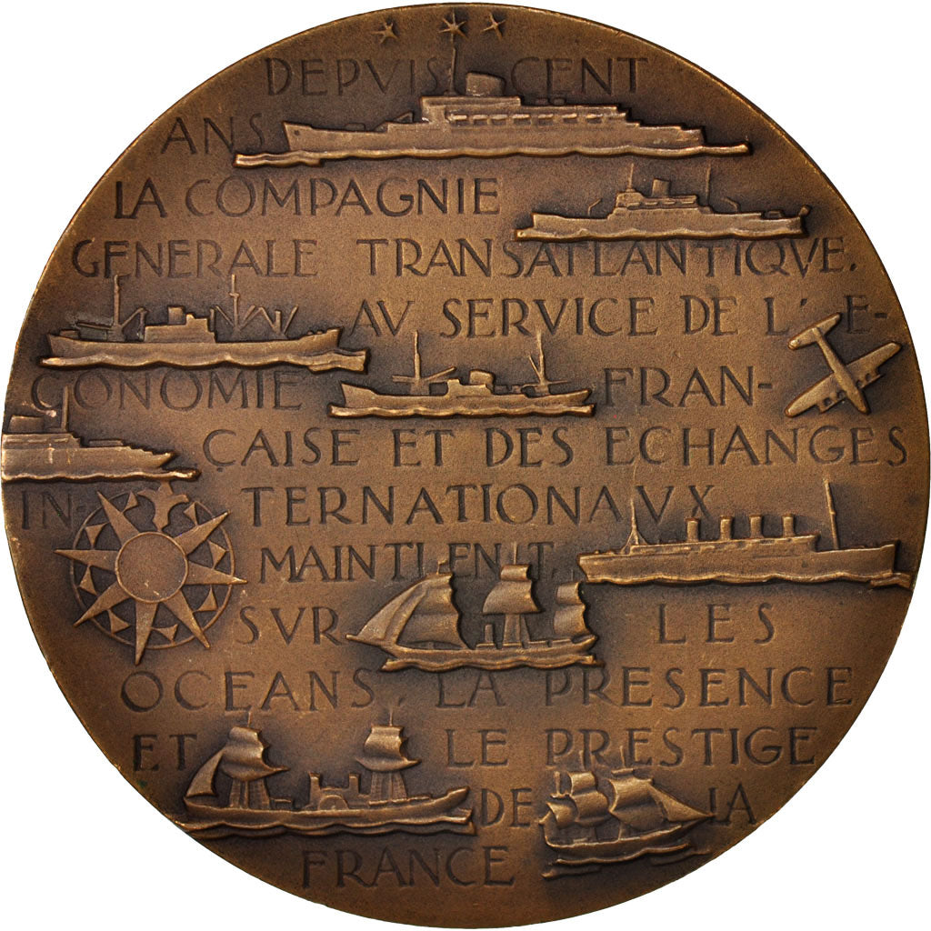 Francia, Medal, Centenaire de la Compagnie générale transatlantique, Shipping