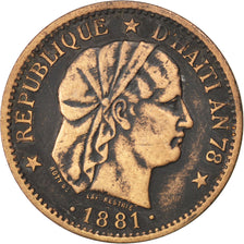 HAITI, 2 Centimes, 1881, KM #43, VF(30-35), Bronze, 30, 9.71